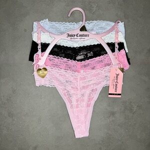 Juicy Couture Lace Thong Panties - Light‎ Pink, Black, White (Set of 5)